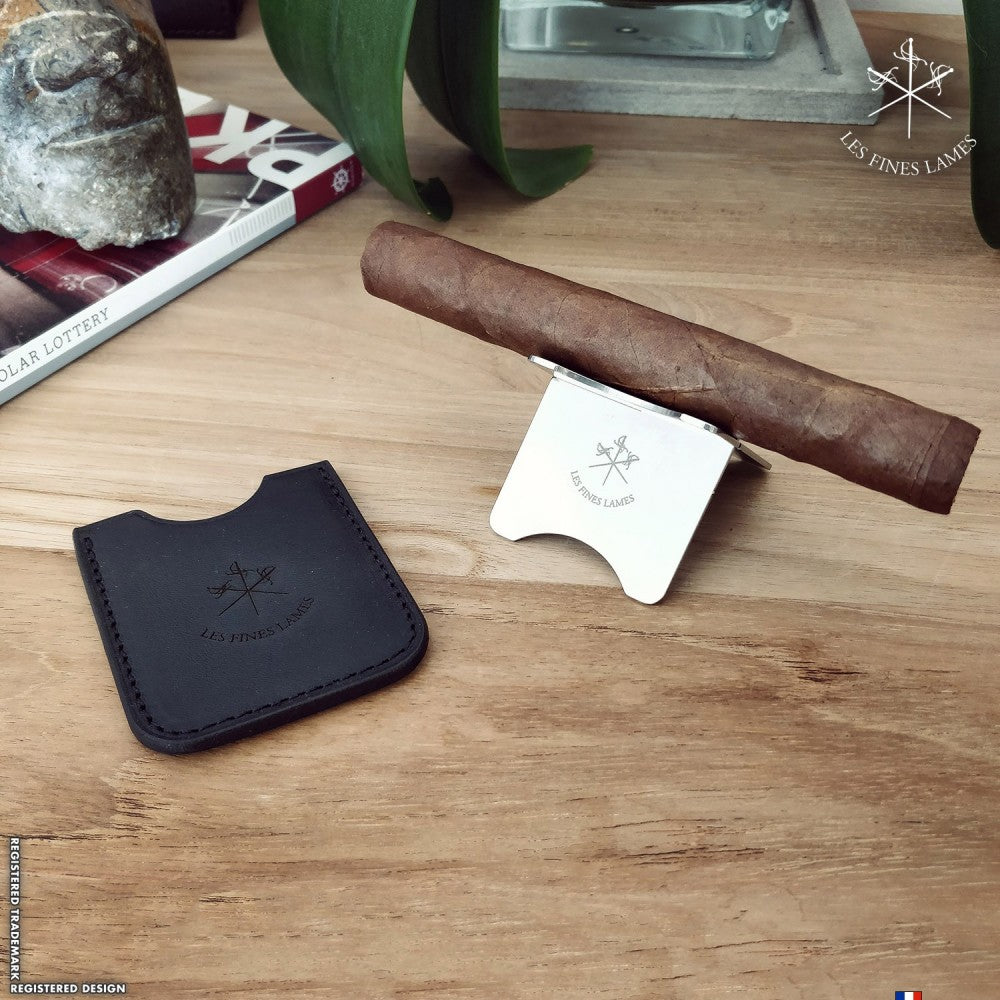 Black Leather Cigar Stand | Les Fines Lames-Cigar Stand-Cuban Ashes